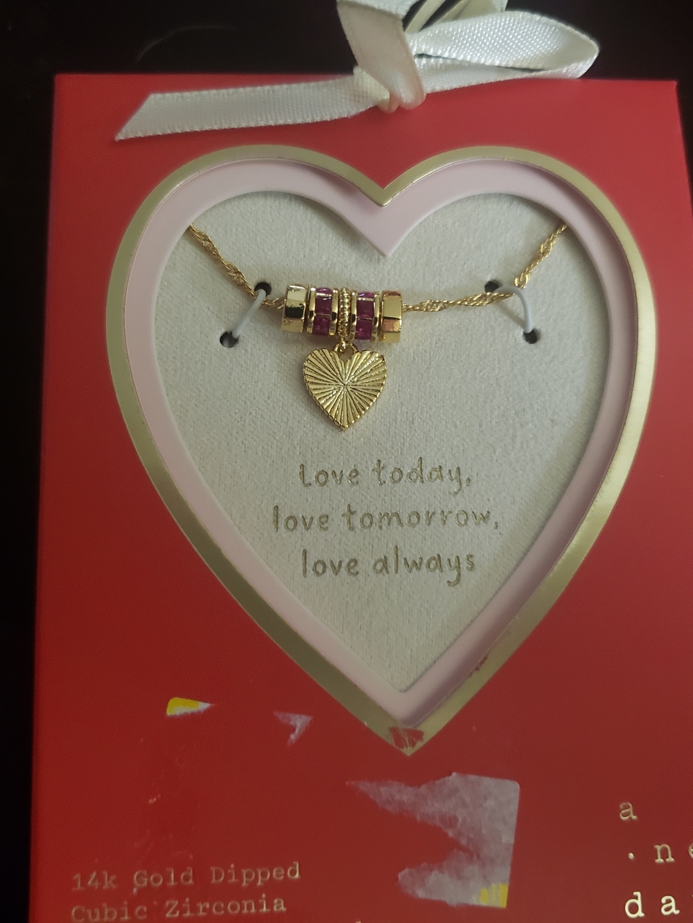 Gold Heart Pendant Necklace with Red Accents - 14k Gold Dipped